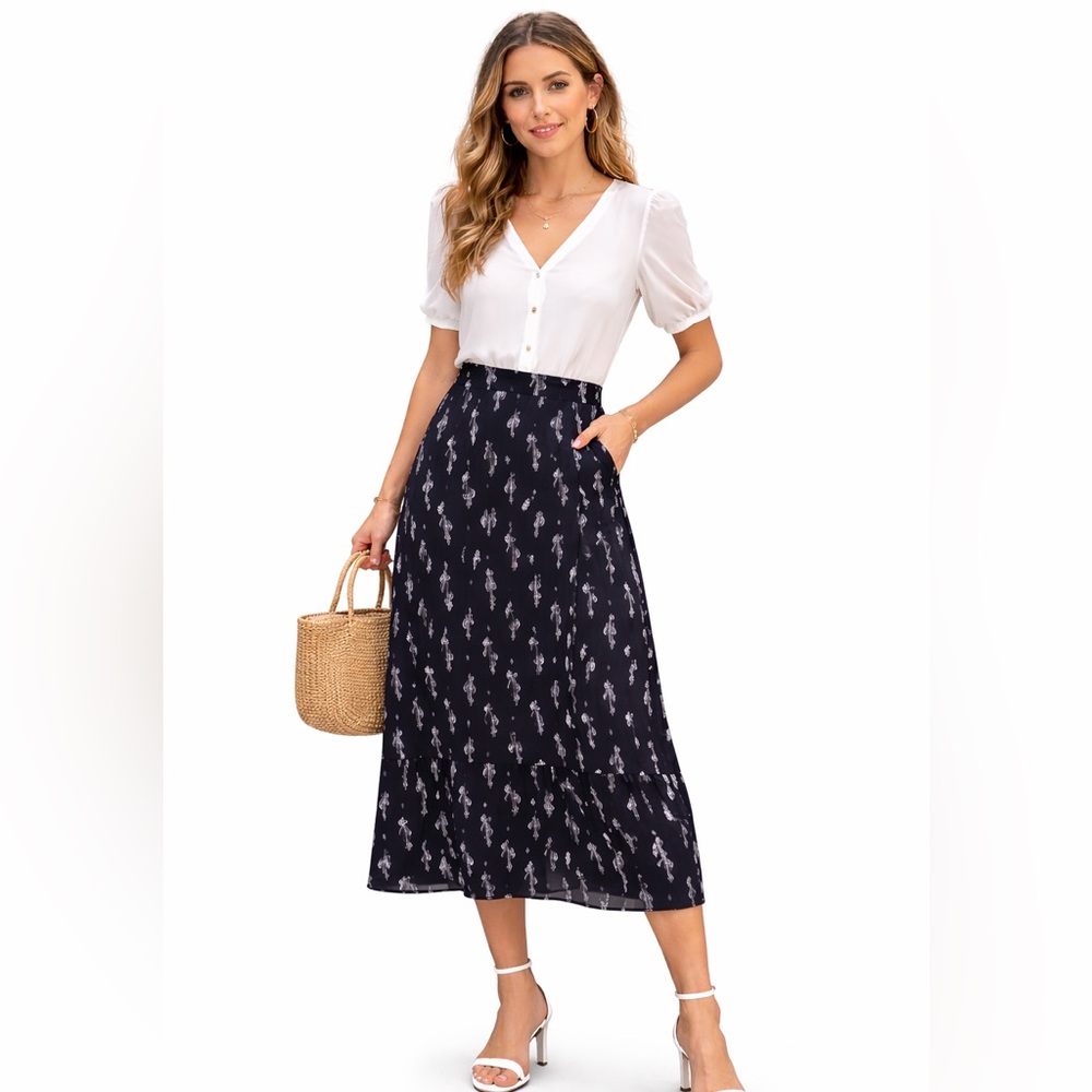 Due per Due 100% Silk Black Maxi Skirt- Size 14